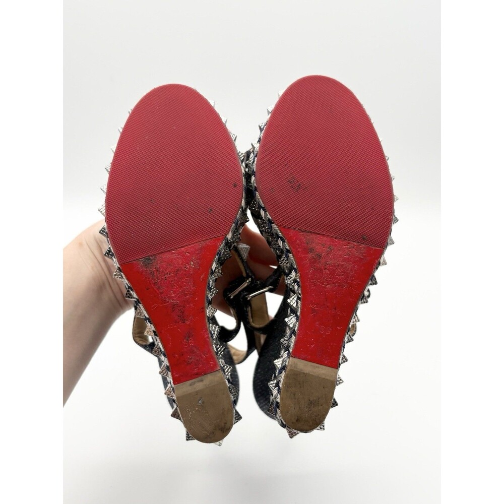 Christian Louboutin Pyraclou 110 Denim Espadrille Wedges Silver Studs EU 36 - Picture 9 of 11